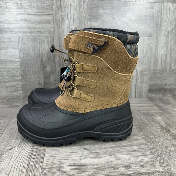 KHOMBU Kids size 2 Snowtracker Brown Black Winter Waterproof Boots - Picture 5 of 8